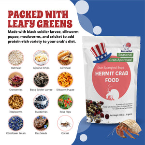 Hermit crab food package with ingredients listed