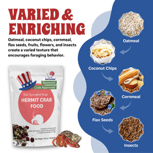 Star Spanlged Bugs Hermit crab food with ingredients listed