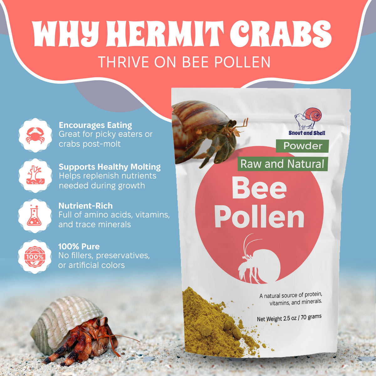 Bee Pollen Powder for Hermit Crabs - 2.5 oz