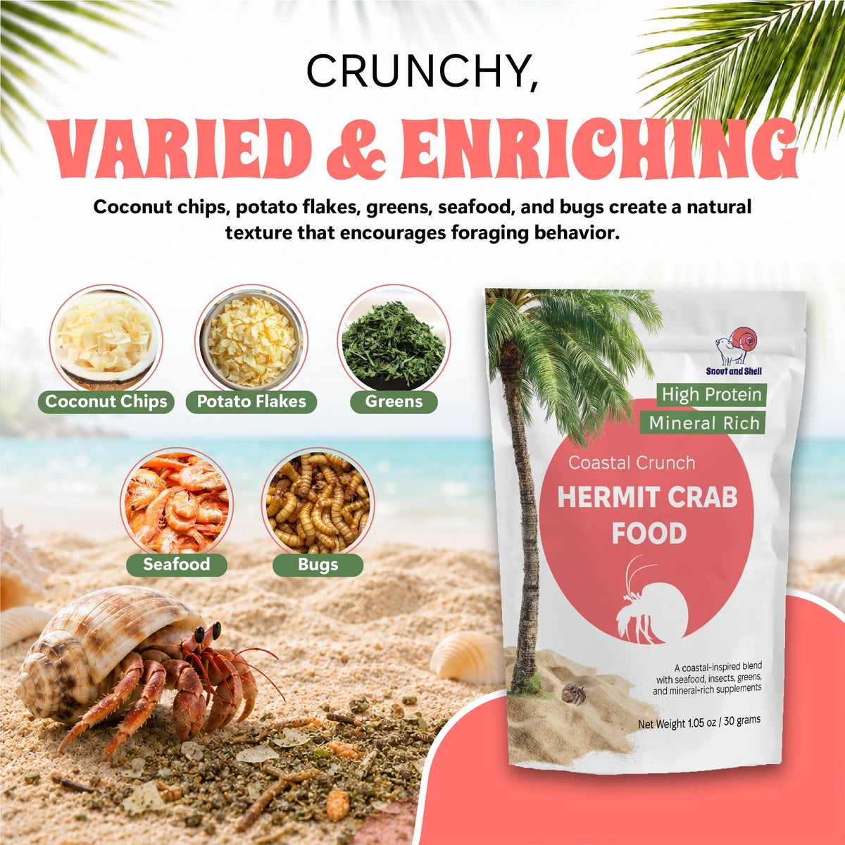Hermit crab food package with ingredients
