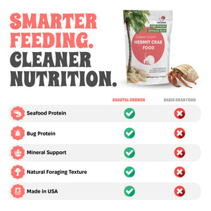 Hermit crab food packaging with nutritional comparison chart