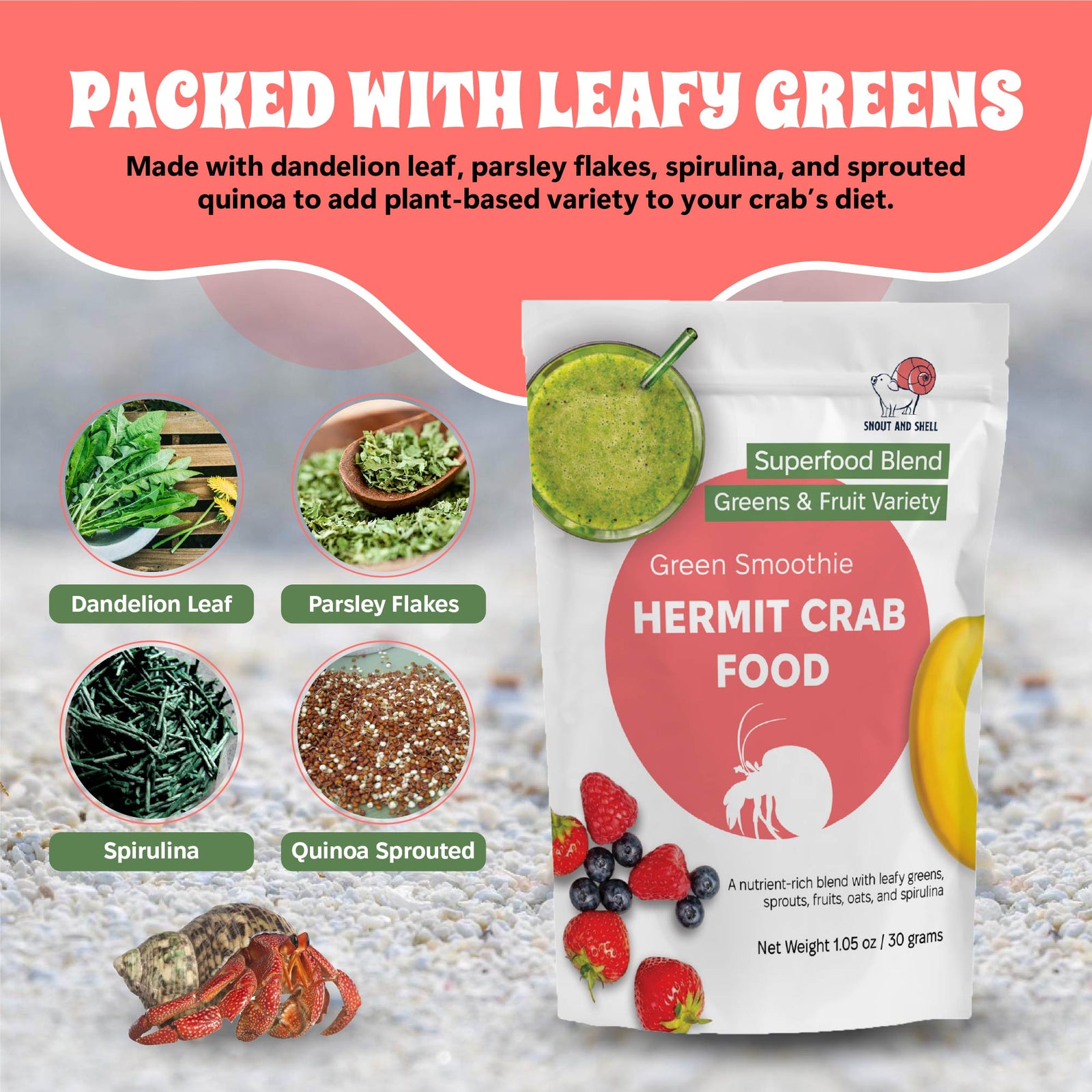 Hermit crab food with green smoothie flavor