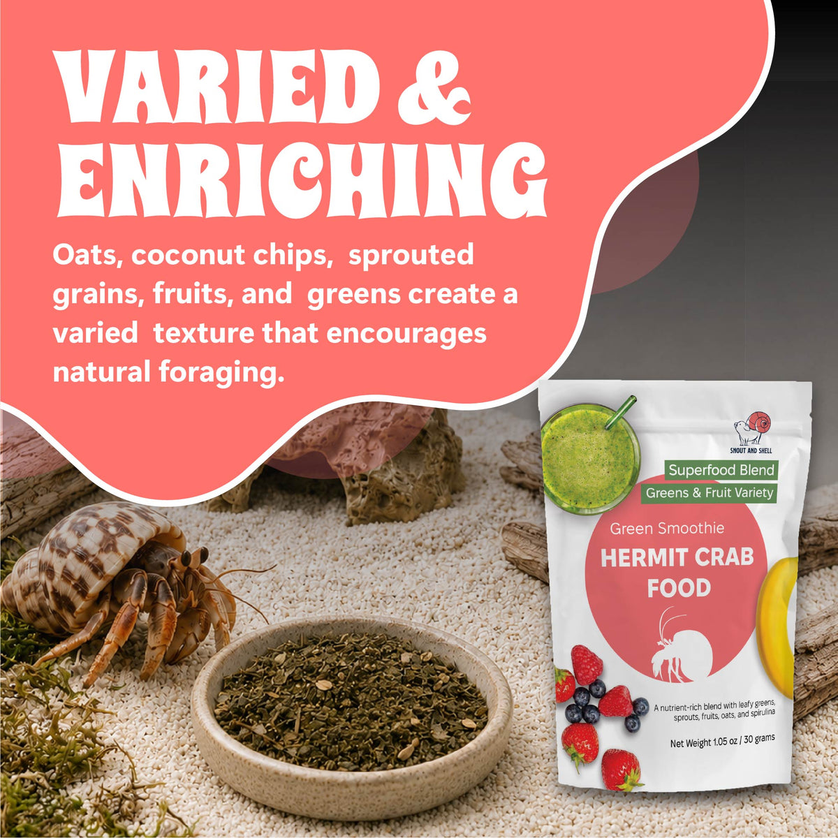 Green Smoothie Hermit crab food as varied and enriching 