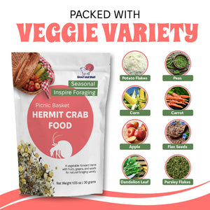 Hermit crab food package with a variety of vegetables
