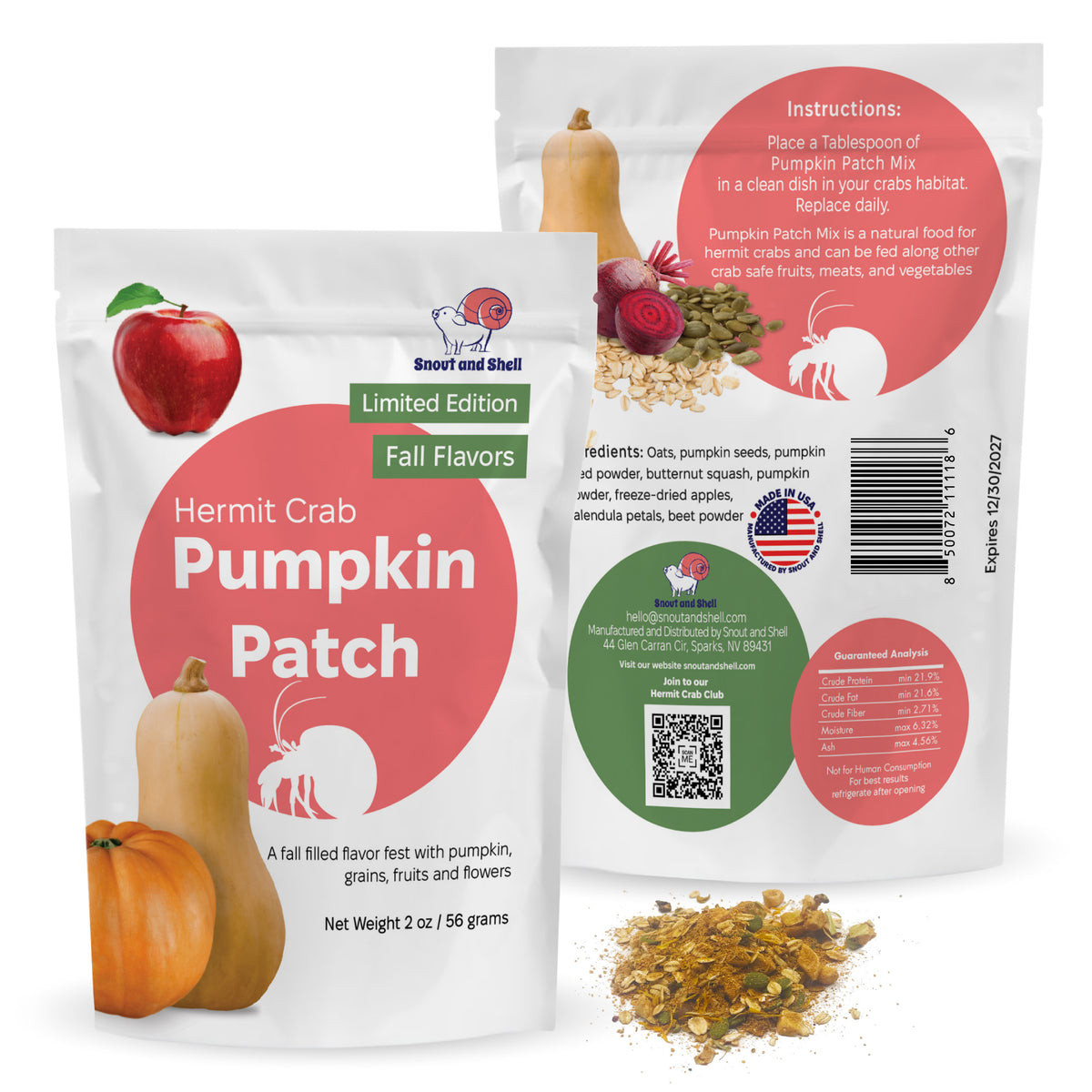 Pumpkin Patch Hermit Crab Food – Limited Edition  – 2 oz (56g)