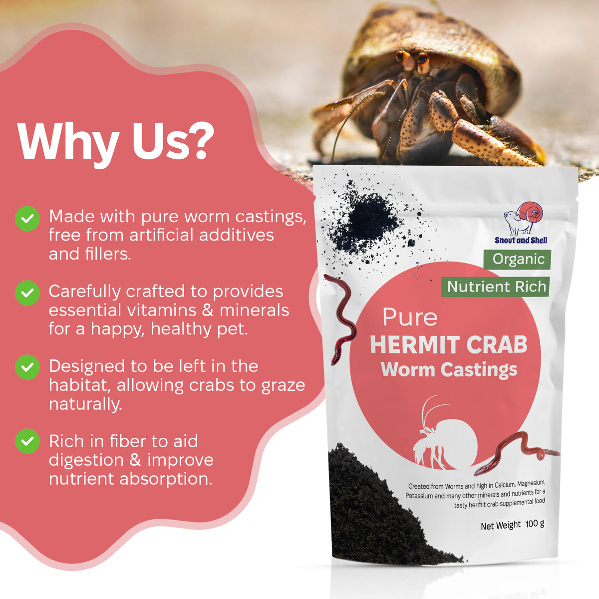 Organic Pet Hermit Crab Worm Castings